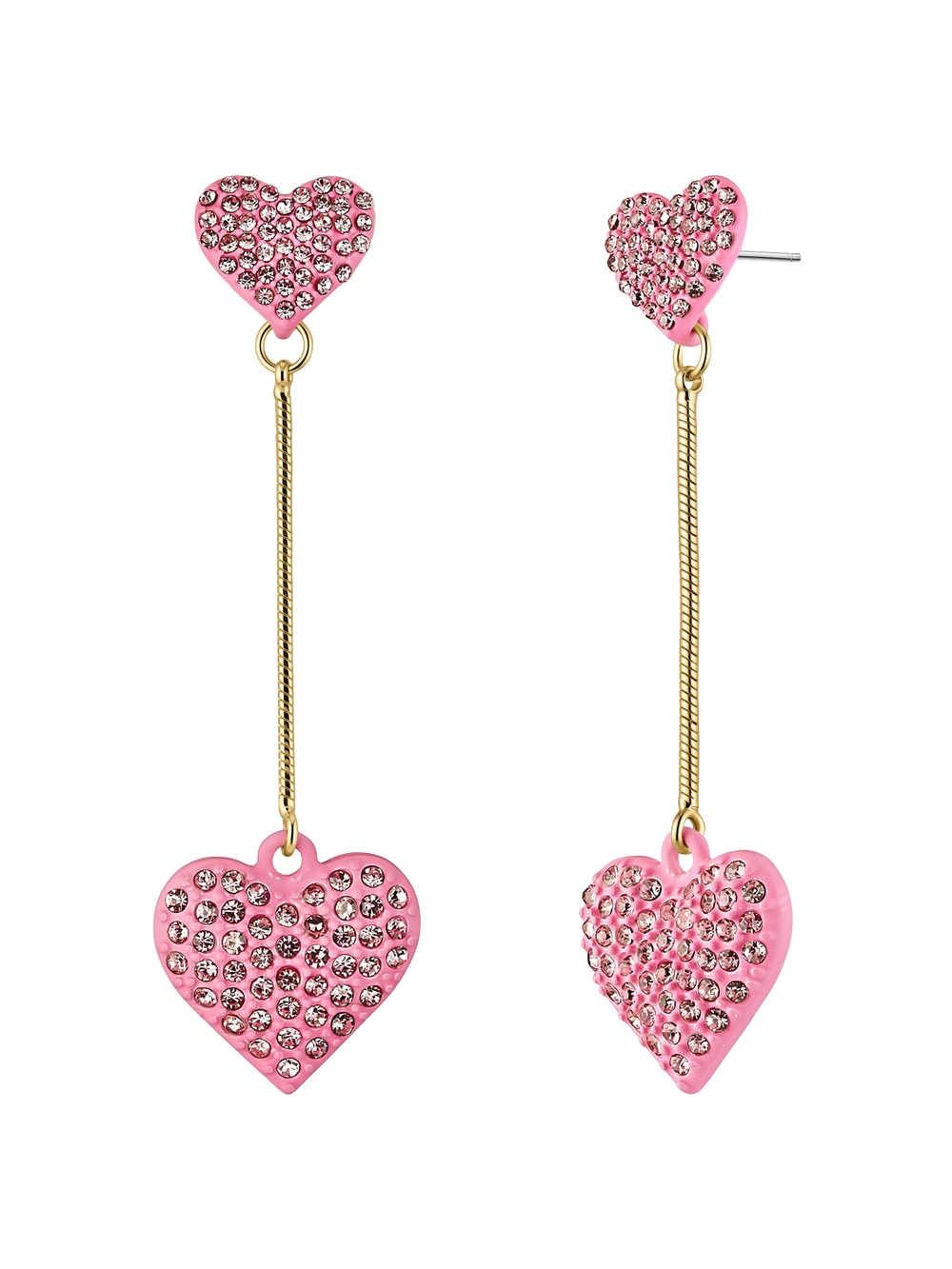 Pink Heart Drop Earrings with Crystal Accents
